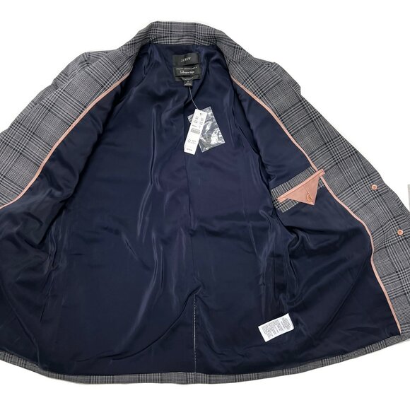 J Crew Sommerset Blazer Women 2 Heather Grey Plaid Italian Wool Tollegno Stretch - Picture 9 of 11